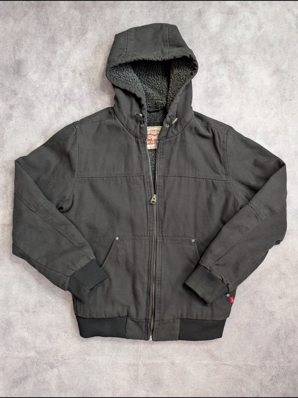 Levi's Men's Sherpa Lined Hooded Bomber Black Jacket Size S Cuffed Sleeves